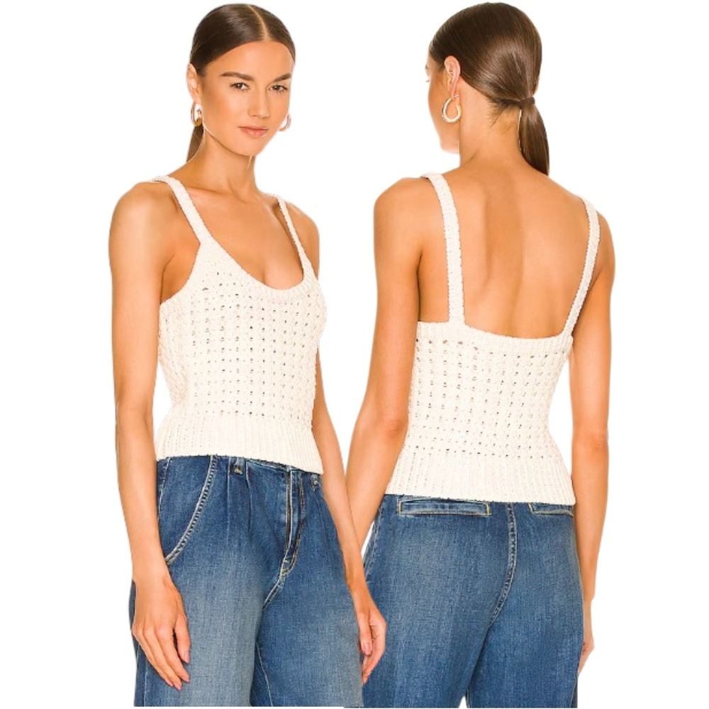 A.L.C. Hadley Crochet Tank Cream Open Knit Cotton Top Size M